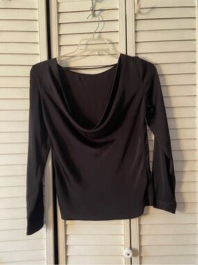 H&M Black Long-Sleeve Draped Cowl Neck Top